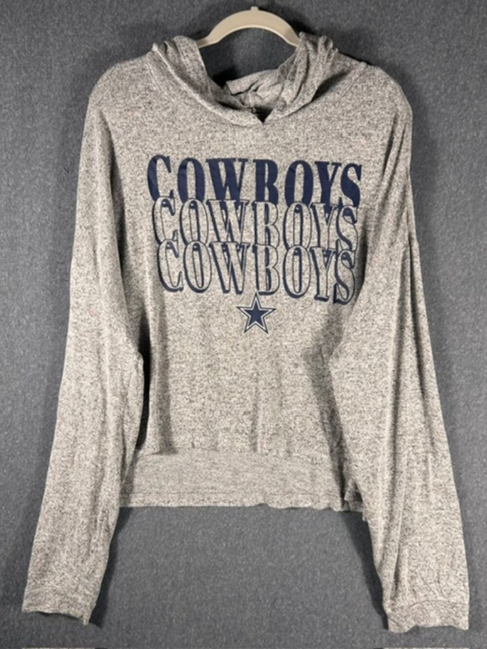 Dallas Cowboys Hooded T-Shirt Womens Sz XXL Gray Cropped Long Sleeve Pullover